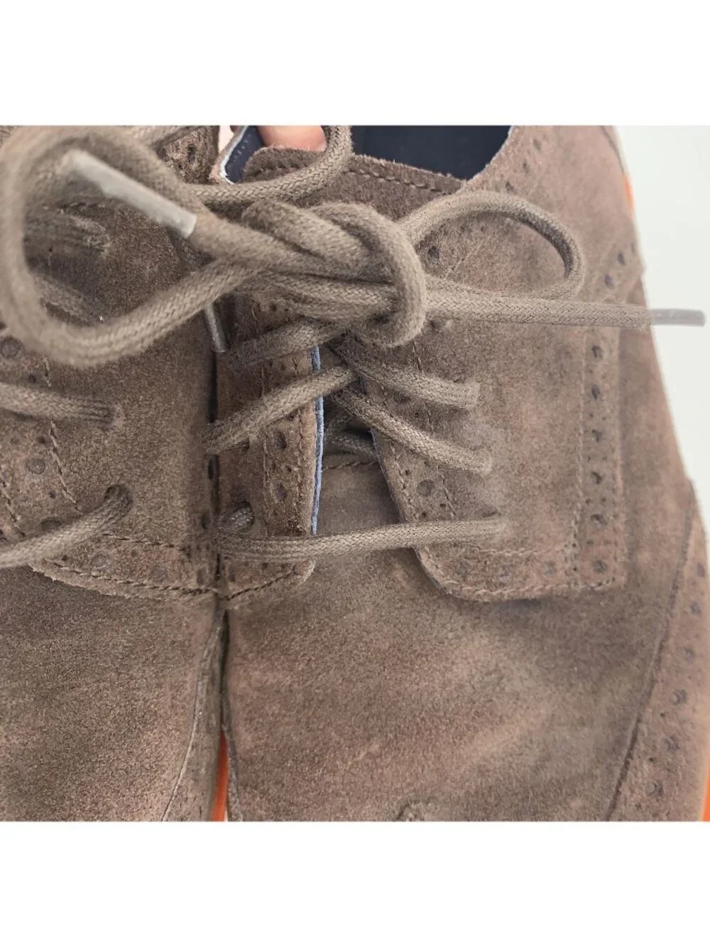 Cole Haan LunarGrand Brown Suede Wingtip Oxford Shoes Orange Soles Men 10.5